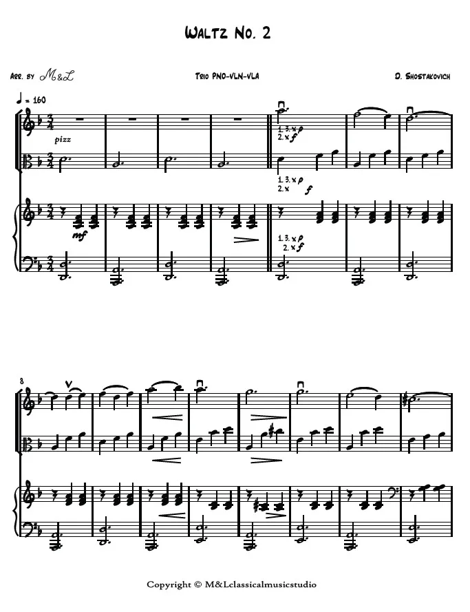 Dimitri Shostakovich Waltz No. 2 Piano Violin Viola Trio PDF Arrangement Dimitri Shostakovich Waltz No. 2 Piano Violin Viola Trio PDF Arrangement