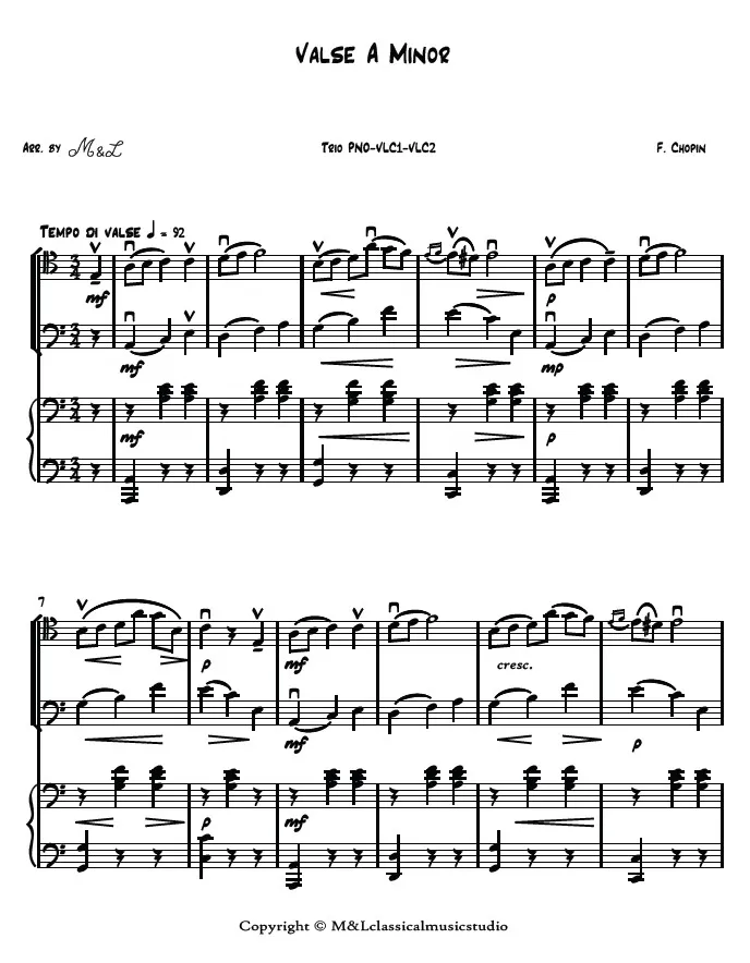 Frederic Chopin Valse A Minor Violoncello I Violoncello II Piano Trio PDF Arangement Frederic Chopin Valse A Minor Violoncello I Violoncello II Piano Trio PDF Arangement