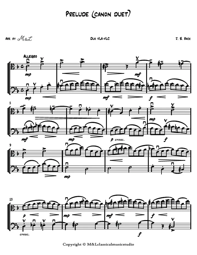 J. S. Bach Prelude (canon duet) Viola Violoncello Duo PDF Arrangement J. S. Bach Prelude (canon duet) Viola Violoncello Duo PDF