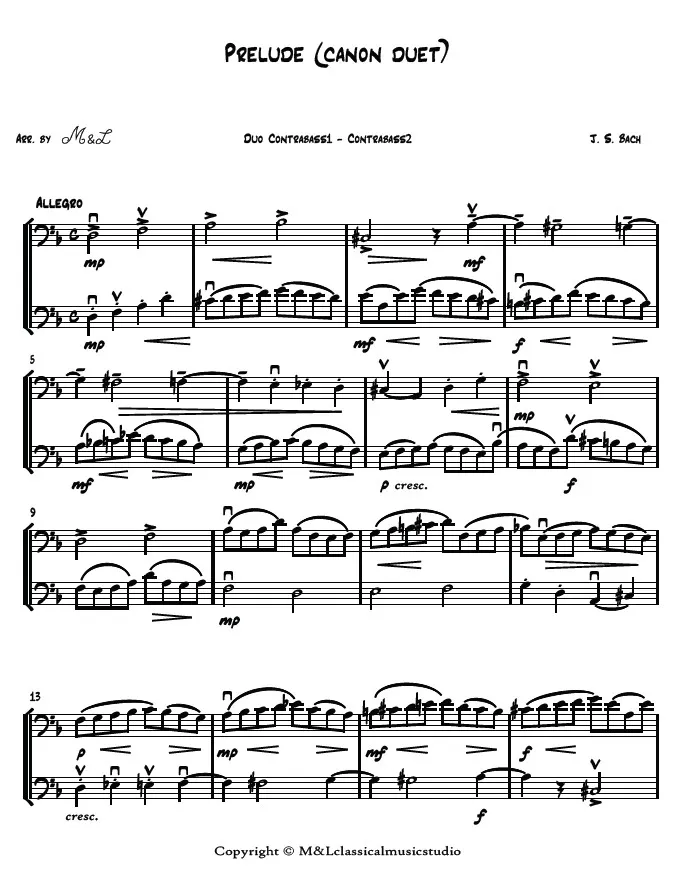 J. S. Bach - Prelude (canon duet) contrabass I - contrabass II duo PDF Arrangement J. S. Bach - Prelude (canon duet) contrabass I - contrabass II duo PDF