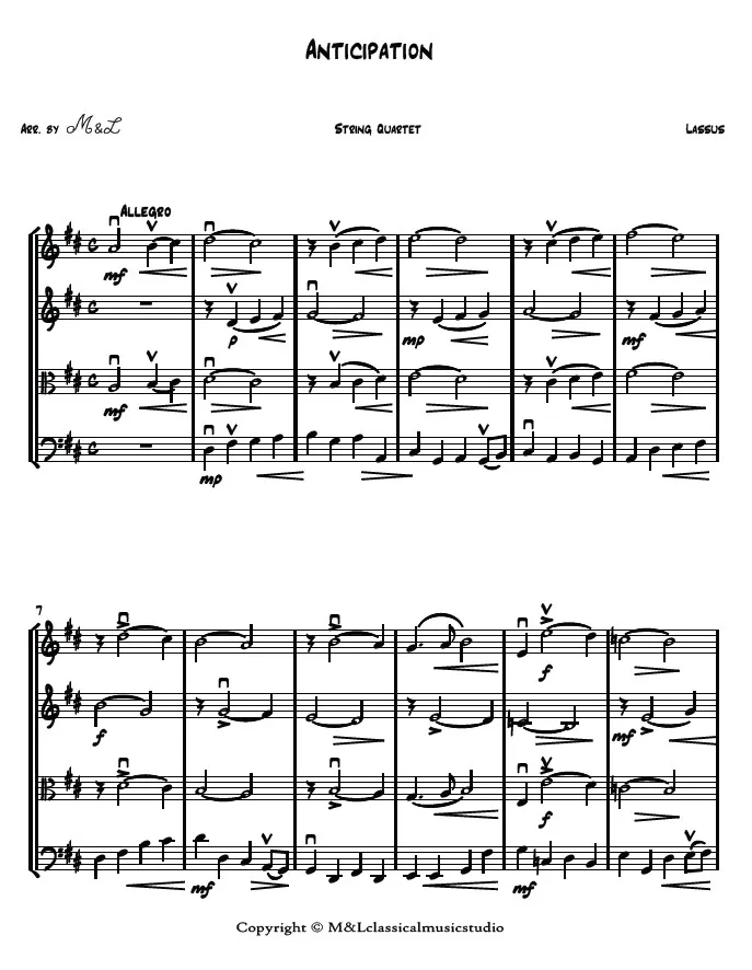 Orlande de Lassus Anticipation String Quartet PDF Arrangement Orlande de Lassus Anticipation String Quartet PDF