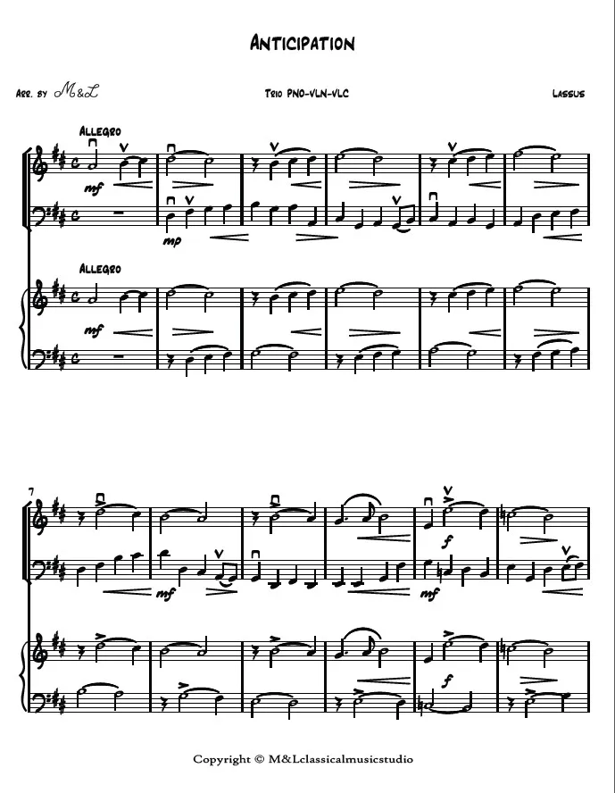 Orlande de Lassus Anticipation Trio Piano Violin Violoncello PDF Arrangement Orlande de Lassus Anticipation Trio Piano Violin Violoncello PDF Arrangement