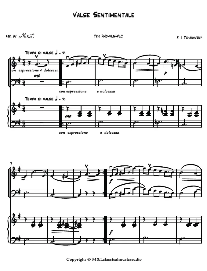 P. I. Tchaikovsky Valse Sentimentale Piano Violin Violoncello Trio PDF Arrangement P. I. Tchaikovsky Valse Sentimentale Piano Violin Violoncello Trio PDF Arrangement