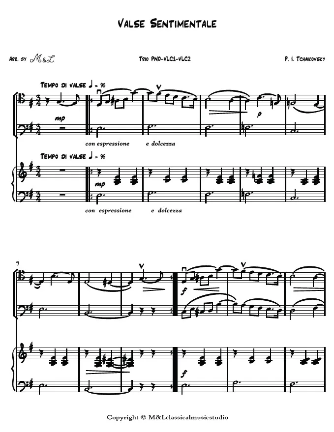 P. I. Tchaikovsky Valse Sentimentale Piano Violoncello I Violoncello II Trio PDF Arrangement P. I. Tchaikovsky Valse Sentimentale Piano Violoncello I Violoncello II Trio PDF Arrangement